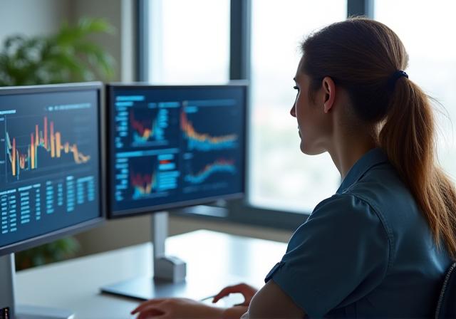 Data scientist analyzing retail demand trends on a professional monitor